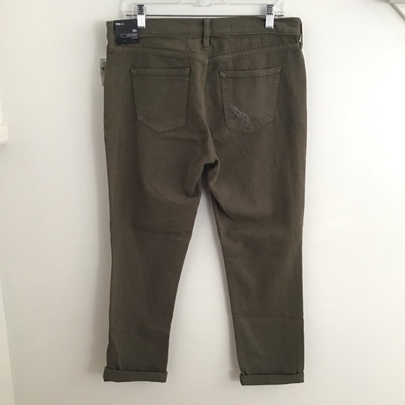 Gap girlfriend distressed cotton army olive green mid rise jeans sz 30 R - Picture 5 of 13